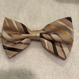 NY Collection Striped Bow Tie in Brown and Gold